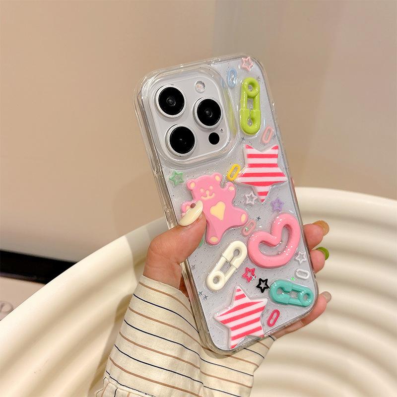 Glitter Glue Five-pointed Star Mobile Phone Case for IPhone16pro Love for Apple 15plus Transparent 17