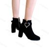 Fashion Women Short Boots Side Zippers Autumn Winter Red Hollow Out Heart-shaped Metal Decoration Wedding Shoes Plus Size High Heels