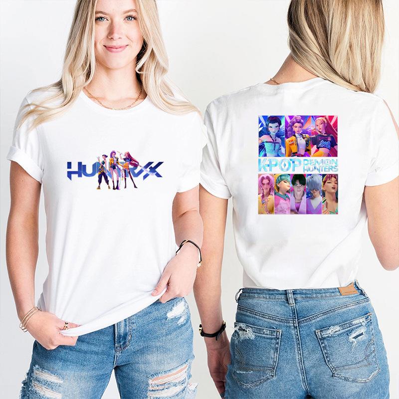 Fashion Korean Short Sleeved T-shirt for Women Clothes Short Sleeved Tees Kpop Demon Hunter HuntrX Oversized Top Y2K Clothing