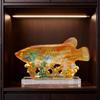 Aris & Juno Ancient Method Liuli Golden Dragon Fish Ornament, 15.7" Handcrafted Feng Shui Decor, Fortune-Bringing Chinese Style Office Decor,
