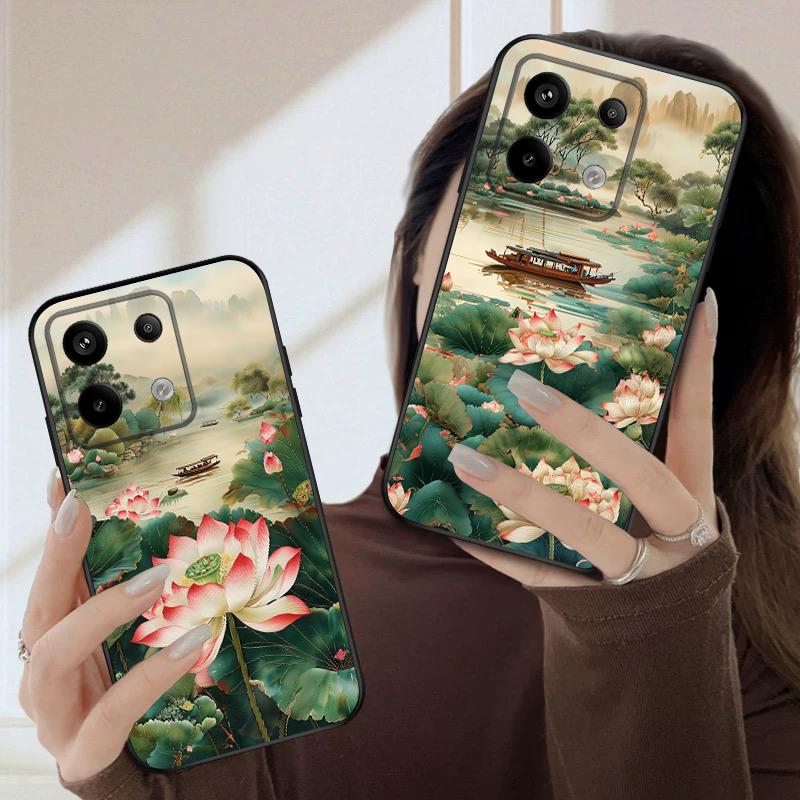Ship and Red Lotus For Redmi Note 9 9S 10 11 12 12S 13 Pro+ Plus 5G India 14 Pro 4G Global 14S 13C 14 silicone soft phone case