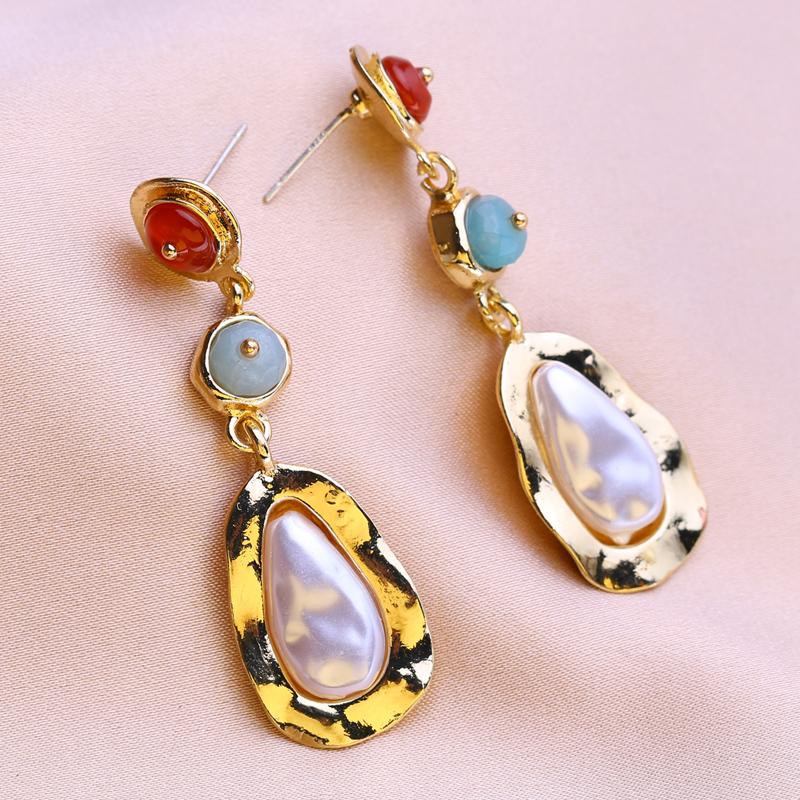 KNIKOO Geometry Long Earrings For Women Fashion Flower Pearl Earrings Jewelry For Wedding Party Gifts Drop Earrings