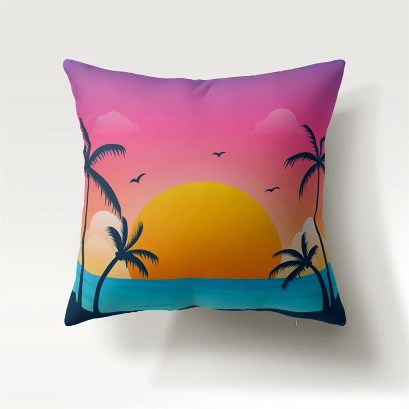 Summer Beach Sunset Landscape Pillowcase 45x45cm Sofa Chair Bedside Car Cushion Cover Bedroom Room Living  Home Decor