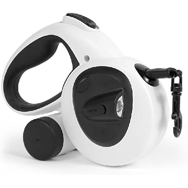 

Рулетка для собак 4 в 1, длинный поводок 16,4 фута со светодиодным фонариком и держателем для пакетов для фекалий для маленьких, средних и крупных собак, сверхпрочный (Макс. 66 фунтов) Max66lbs