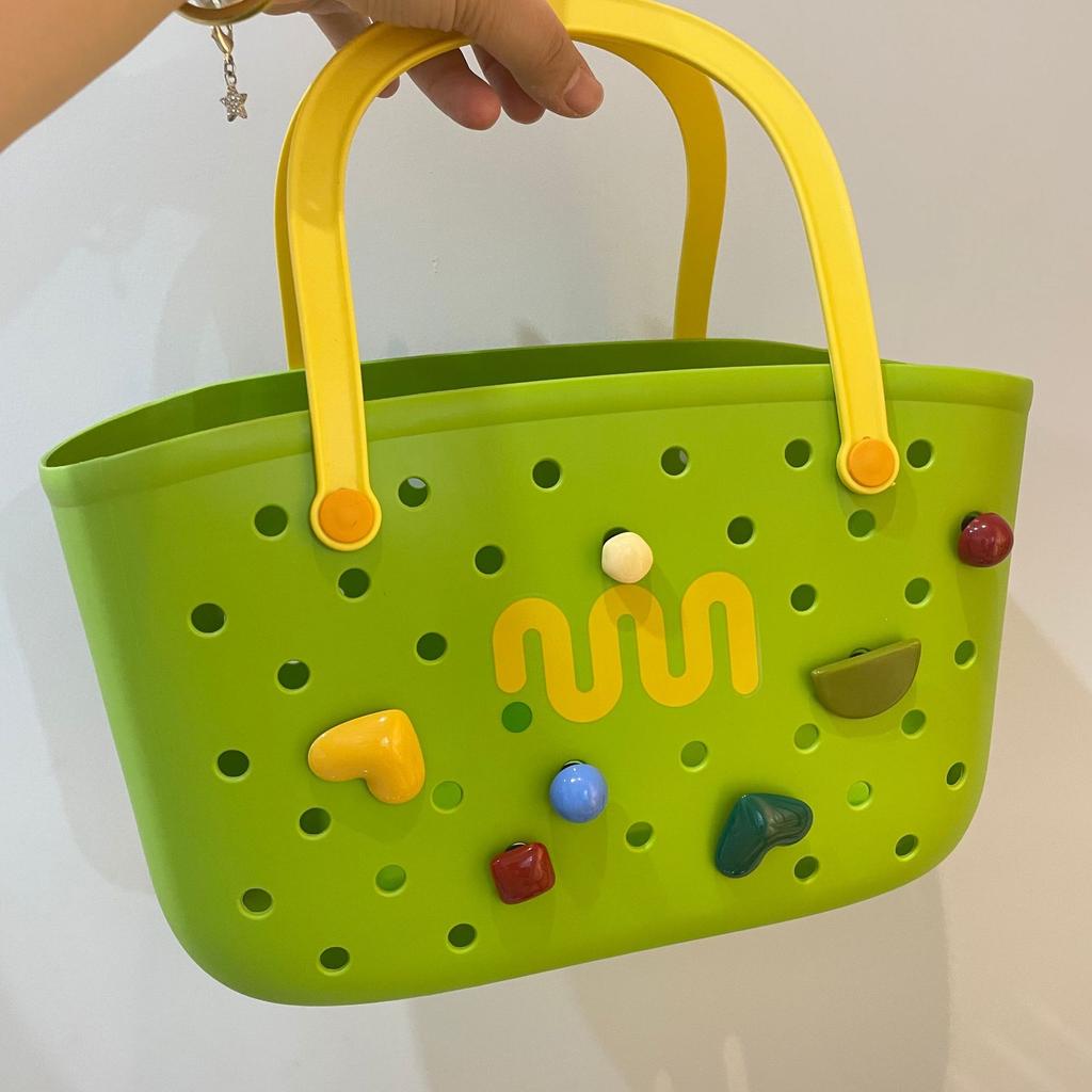 Dopamine-contrast Color Portable Bath Basket Can Be Leachable Shopping Basket Bathroom Household Items Storage Basket Bath House