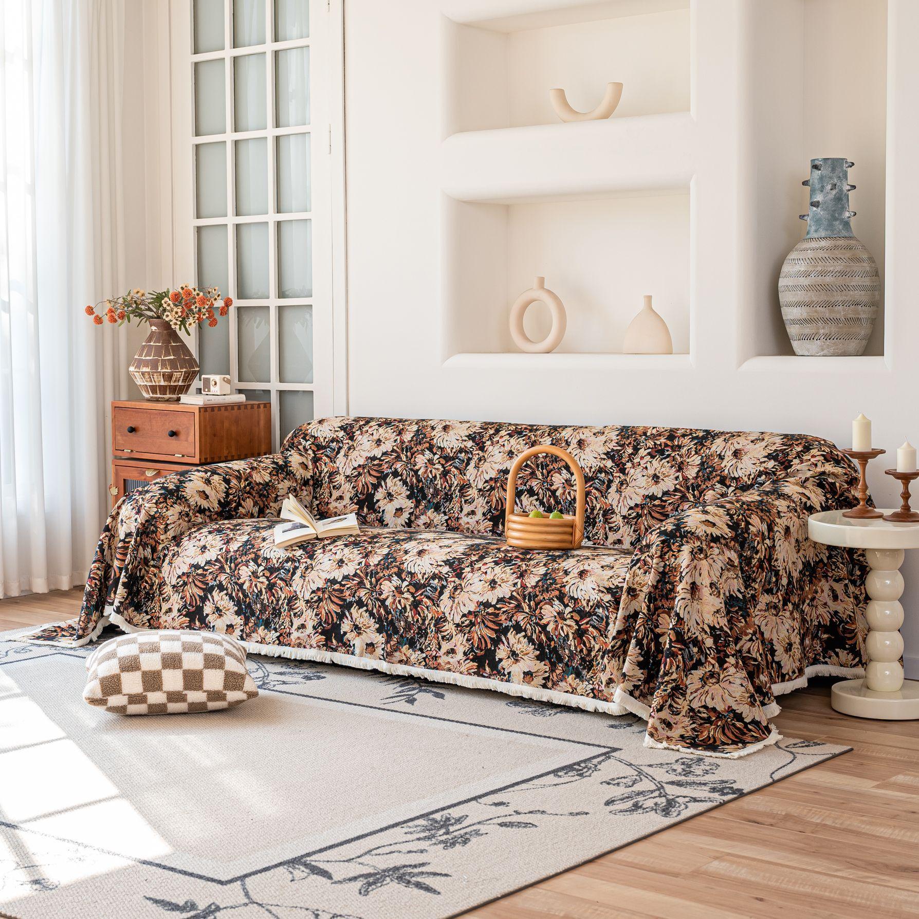 

Американская универсальная утолщенная ткань с цветочным узором, полное покрытие, диванное полотенце, грязеотталкивающее универсальное кружевное растение, чехол для дивана 130x180cm