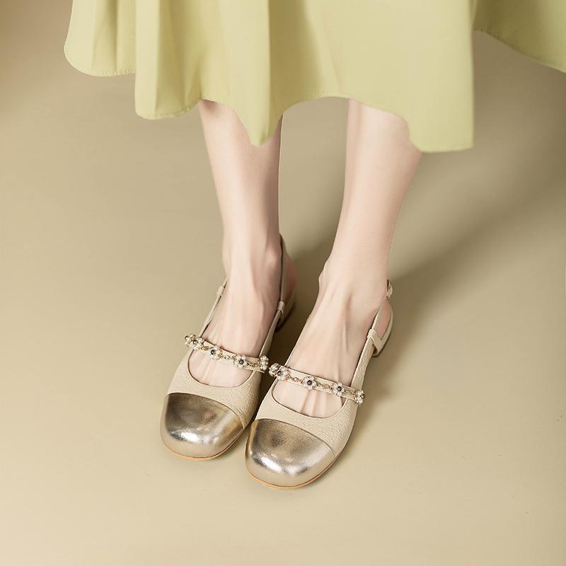 Giant soft French sweet Mary Jane bag head sandals women's summer new small fragrant wind pearl chain flat shoes