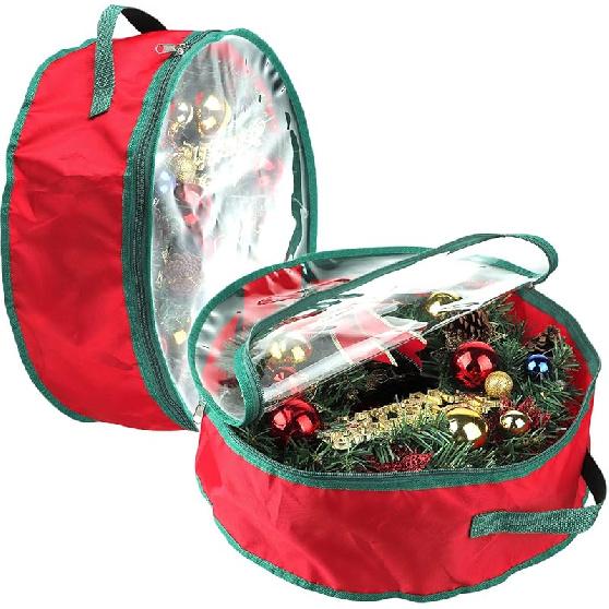 2Pcs 16Inch Christmas Wreath Storage Bag,Portable Artificial Wreaths Organizer Container with Dual Zippered Transparent Window & Handles