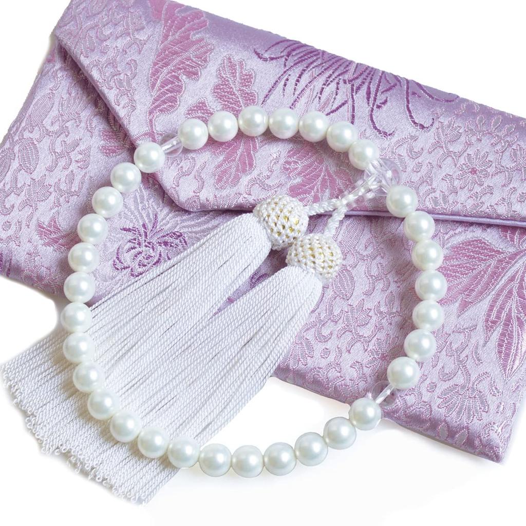 Women's Hanadama Pearl Prayer Beads, 8mm, with Bag and Natural Shell Core