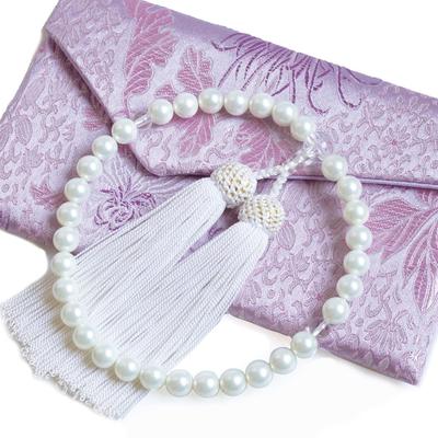 Women's Hanadama Pearl Prayer Beads, 8mm, with Bag and Natural Shell Core