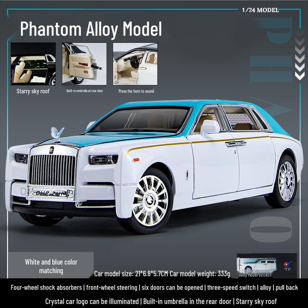 Modello di auto in lega Rolls-Royce Phantom in scala 1/24 con suono, luce e tetto cielo stellato per la collezione e la decorazione dei bambini.