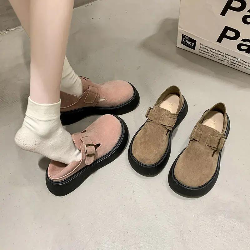 Bombas de Moda Feminina Sapatos Femininos Bico Redondo Plataforma com Saltos Médios Entrega Rápida Tendência 2025 Marca Genuína Estiloso Y2k em Oferta 39