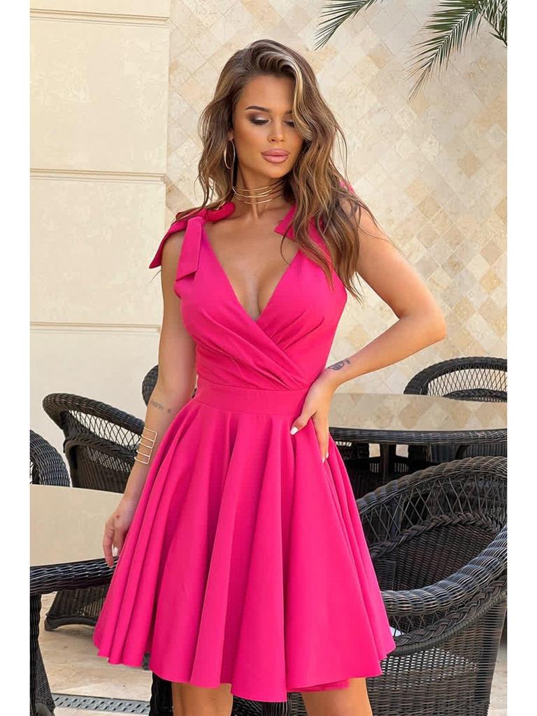 2024 European & American Women's Summer Bowknot V-neck High-waisted Dress