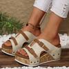 Large Size Thick-soled Wedge Heel with Slippers, Summer New Buckle with Light Foam Bottom Beach Open-toed Women's Shoes
