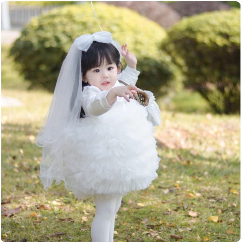 Baby Girls Princess Dress White Short Sleeve Birthday Party Wedding Tutu Gown