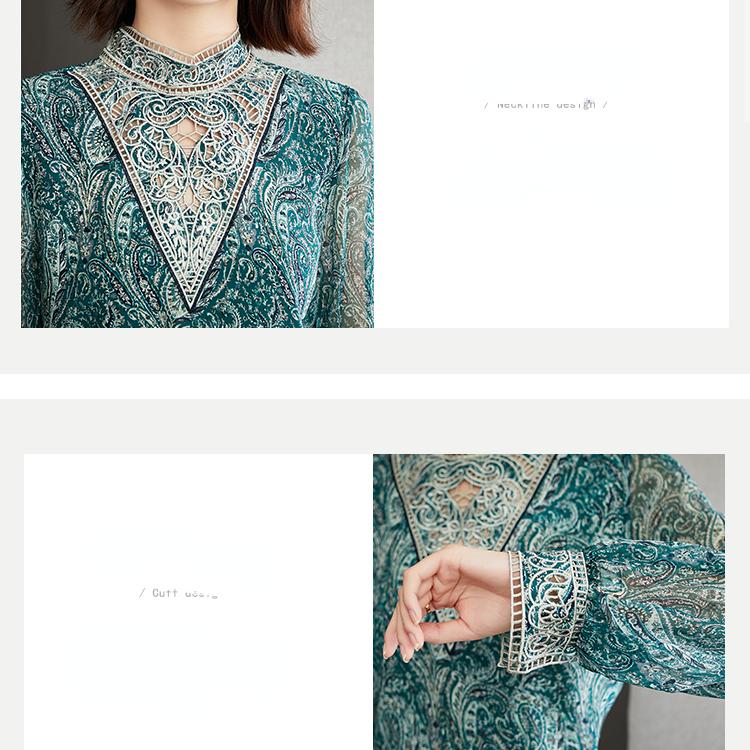 Cămașă și bluză din dantelă cu mânecă lungă brodate de toamnă cu guler