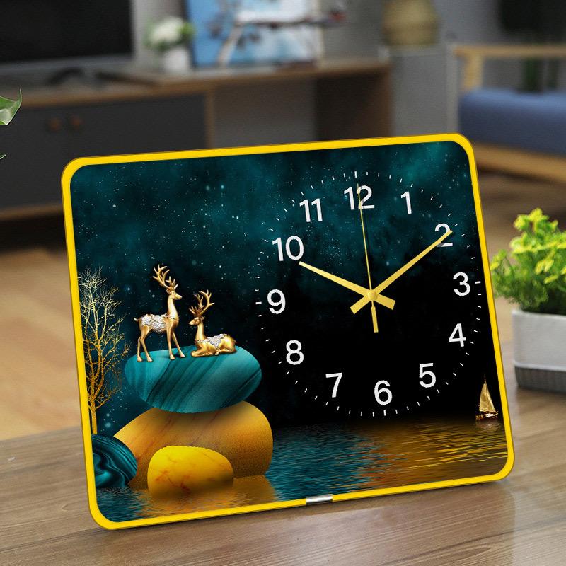 Simple and Modern Household Creative Clock Placing Table Clock Living and Dining Room Decorative Glass Table Clock Mute Crystal Porcelain Watch