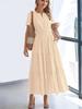 Spring/Summer Women's Fashion V-Neck Ruffled Bubble Sleeve Layered Maxi Dress for Women