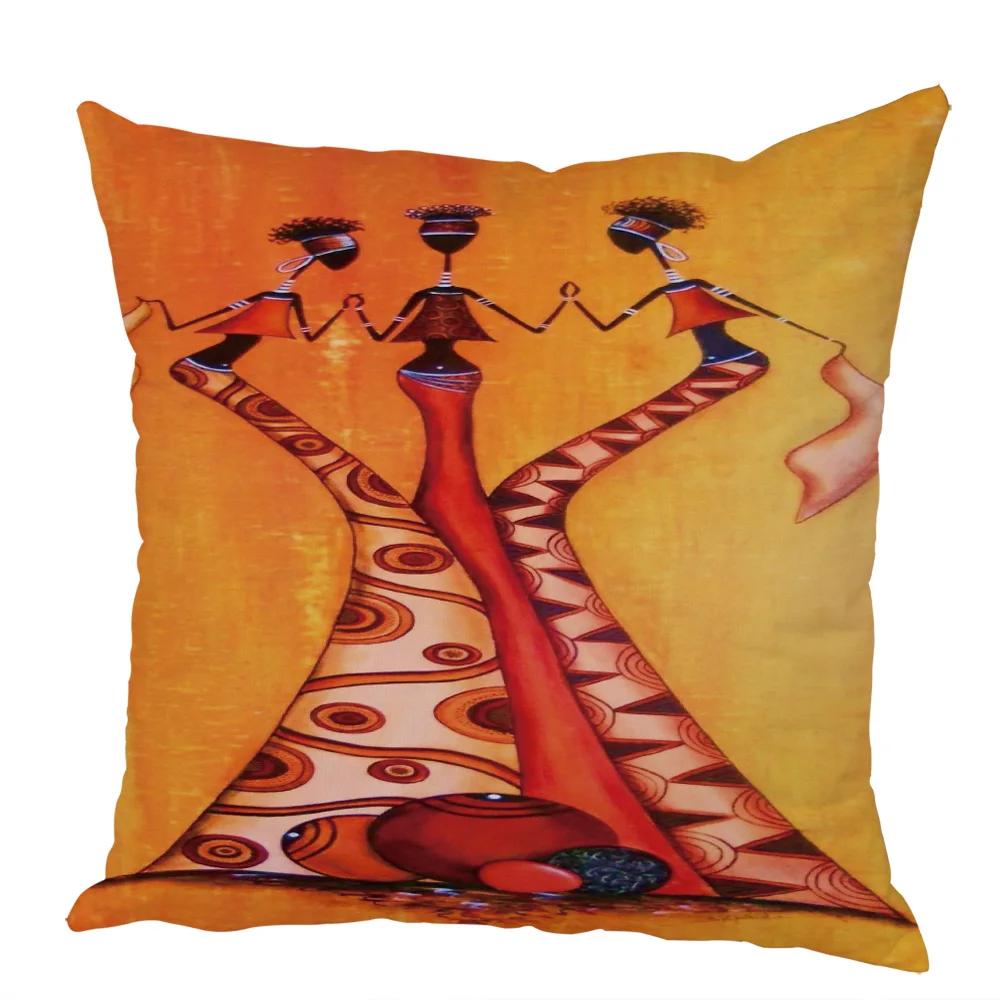 Peach Skin Cushion Cover 45x45cm Abstract Painting Africa Life Pillowcase African Woman Home Decor Gallery Exotic Pillow Case