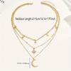 Layered Cubic Zirconia Star Moon Pendant Adjustable Necklace For Women, Minimalist Geometric Chain Jewelry, Gift For Her