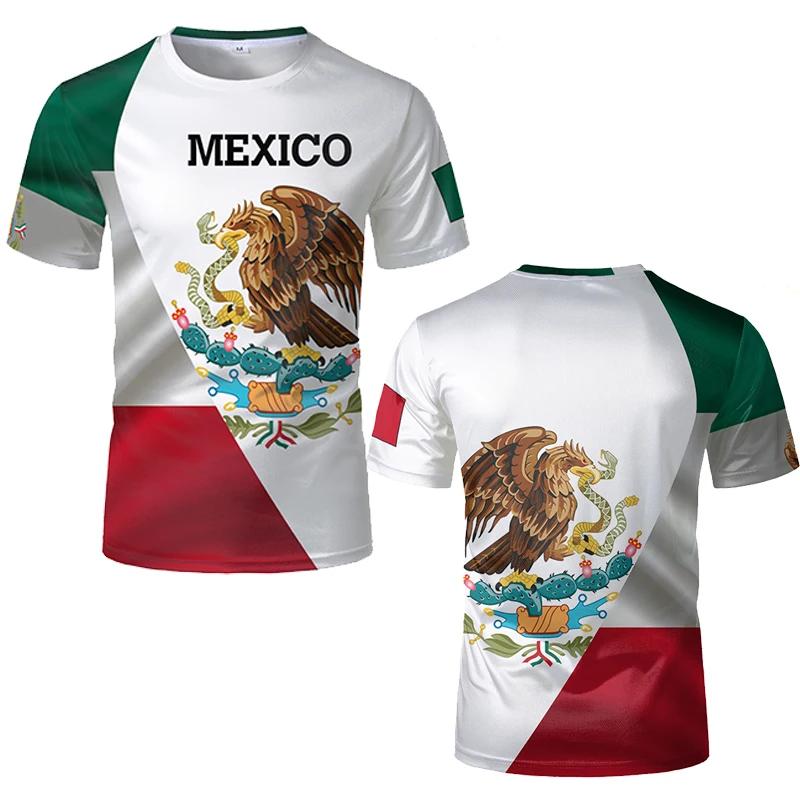 Mexican Flag National Emblem 3D Printed T-shirts Street Wear Oversized Round Neck Short-sleeved Men's T-shirts