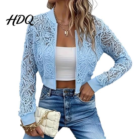 Casual Women Jacket with Sleeves Women s Floral Lace Jacket Sexy See Through S