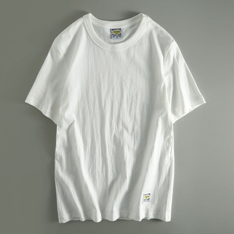 Leak-Picking! Export Export Japan Pure Cotton Men Casual Pure Color Short Sleeve T-Shirt Tail Order Cattle Goods OEM Goods Bottoming Shirt White XL
