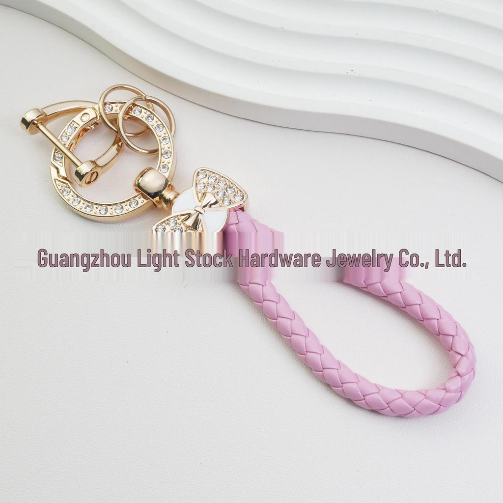 Rhinestone Horseshoe Keychain: Hand-woven Rope with Zinc Alloy Pendant, Anti-Lost Ring, Fashionable Car Key Accessory.