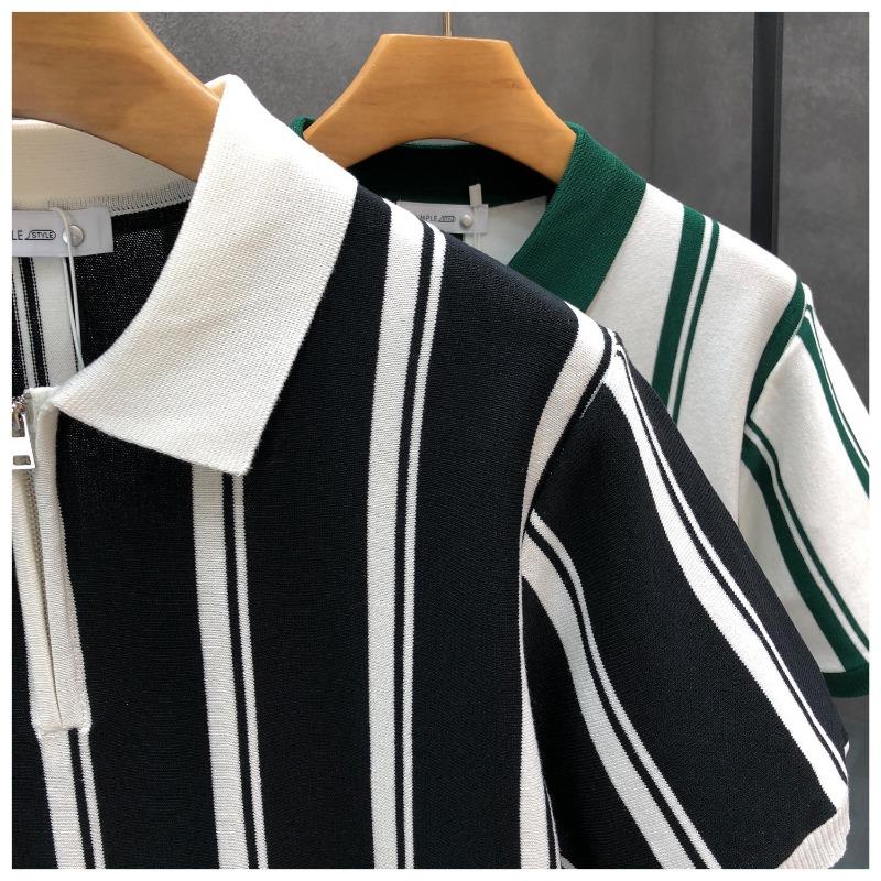 Men S Striped Short Sleeve Polo Shirt Business Casual Summer
