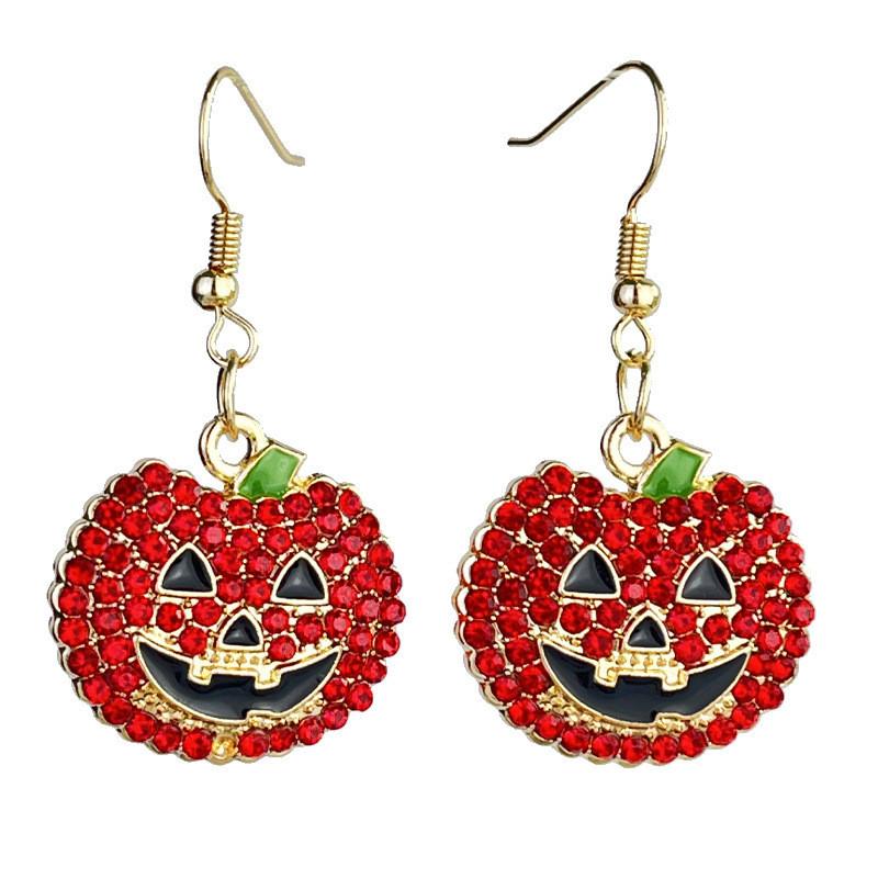 Halloween Pumpkin Ghost Alloy Dangle Earrings With Multicolor Rhinestones For Women