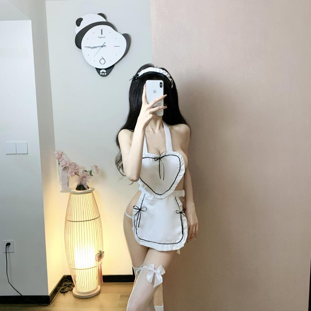 Mei Chu Sexy Heart Maid Lace-Up Apron Lingerie Set