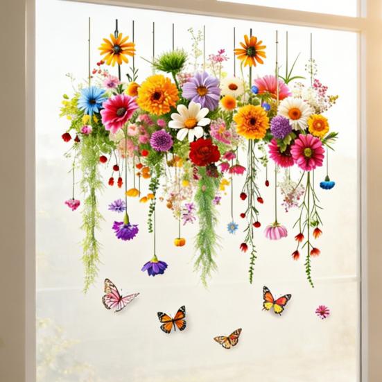 Window Sticker Double Sided Design Glass Decals Waterproof PVC Chrysanthemum Pattern Sticker Home Wall Decor