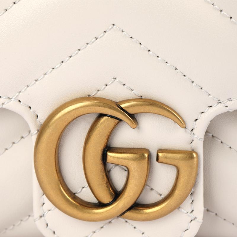 Gucci GG Marmont Gold Logo Used Gestepptes Leder Mini Crossbody Tasche Damen Taschen Weiß 476433-DSVRT-9022