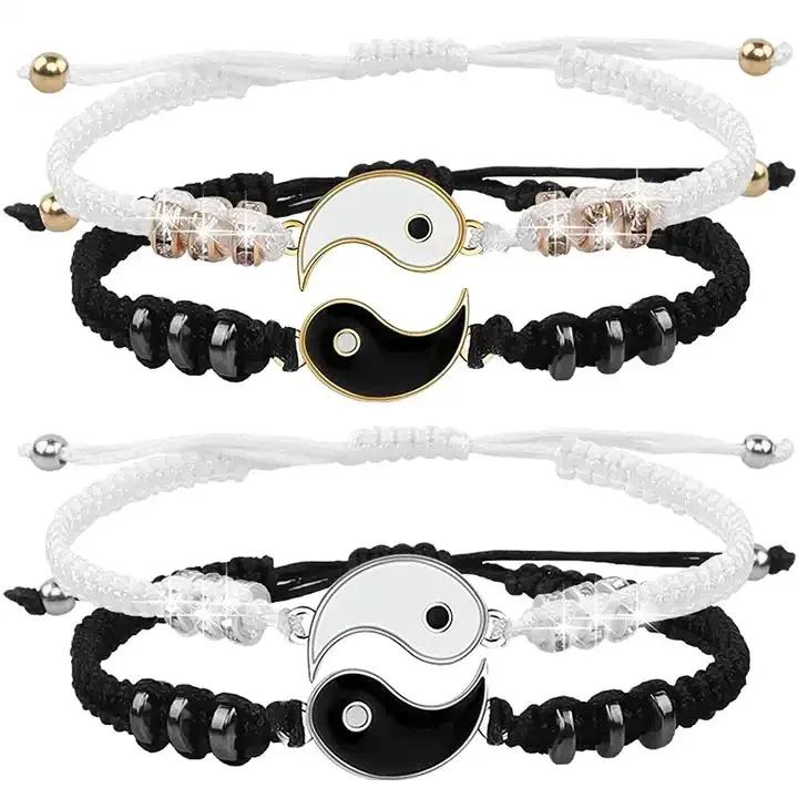 Jewelry Set Tai Chi Couple Bracelet Black White Rope Adjustable Chain Set Simple Style Daily Wear Friendship Jewelry Gift