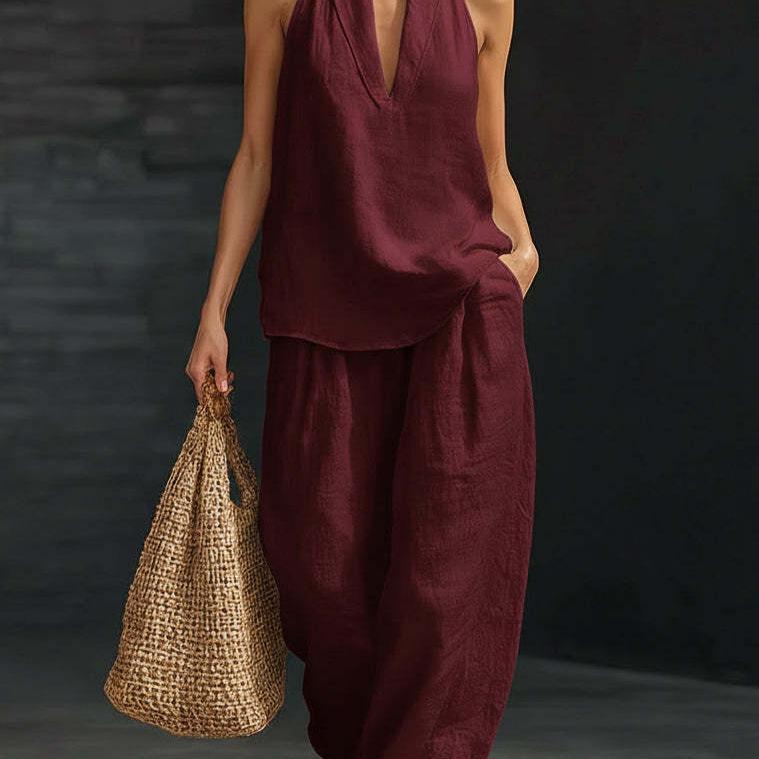 Halter V-neck Sleeveless Women's Casual Set 2026