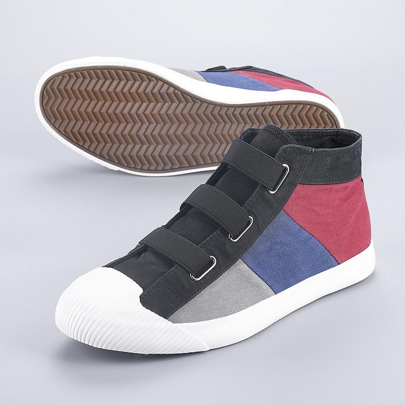 Scarpe di Tela Ballerine Quotidiane da Uomo Sneakers Alte con Lacci Scarpe Vulcanizzate da Uomo Abbinamento Colori Calzature da Passeggio Scarpe da Scuola