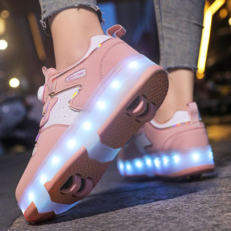 Kid's Luminous  Sneakers Sneakers Led Light Shoes Children's Kids Boys Girls USB Charging Glowing Wheels Parkour Roller Skate Shoes