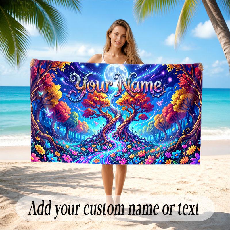 Mushroom Forest Theme Soft Beach Towel Personalized Custom Name Text Towel Portable for Beach Pool Travel