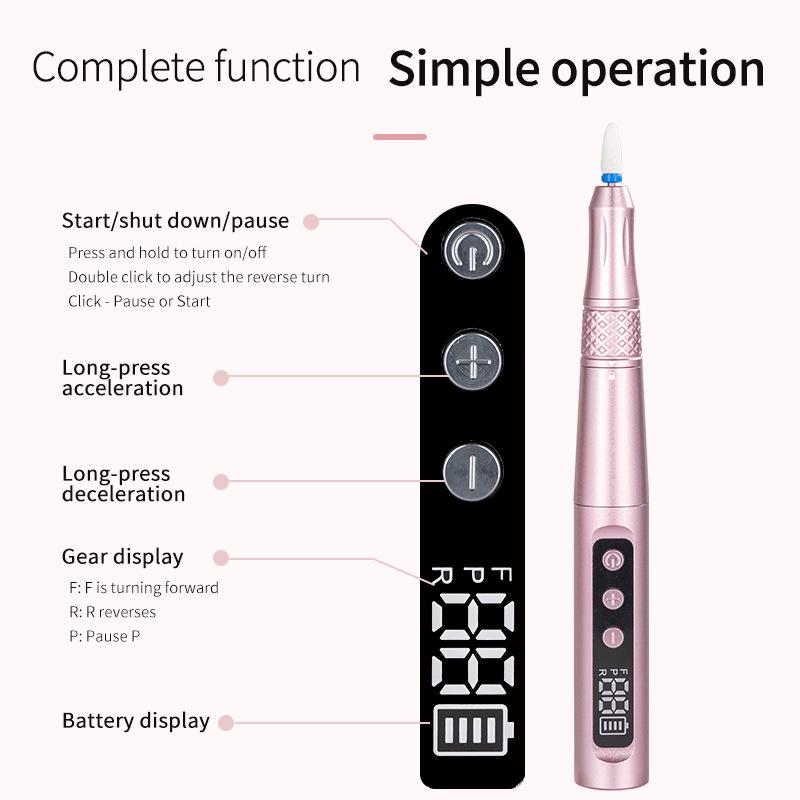 Portable 35,000 RPM Electric Nail Grinder - Rechargeable Professional Nail Art Tool Set