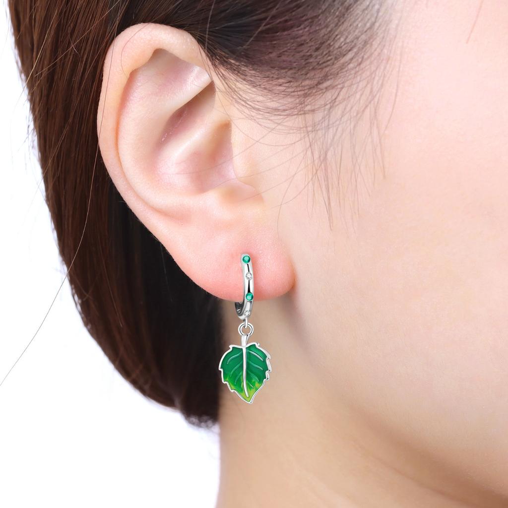 Orstarry 925 Silver Green Leaf Drop Earrings Handmade Jewelry Trendy Gifts for Women Party Anniversary
