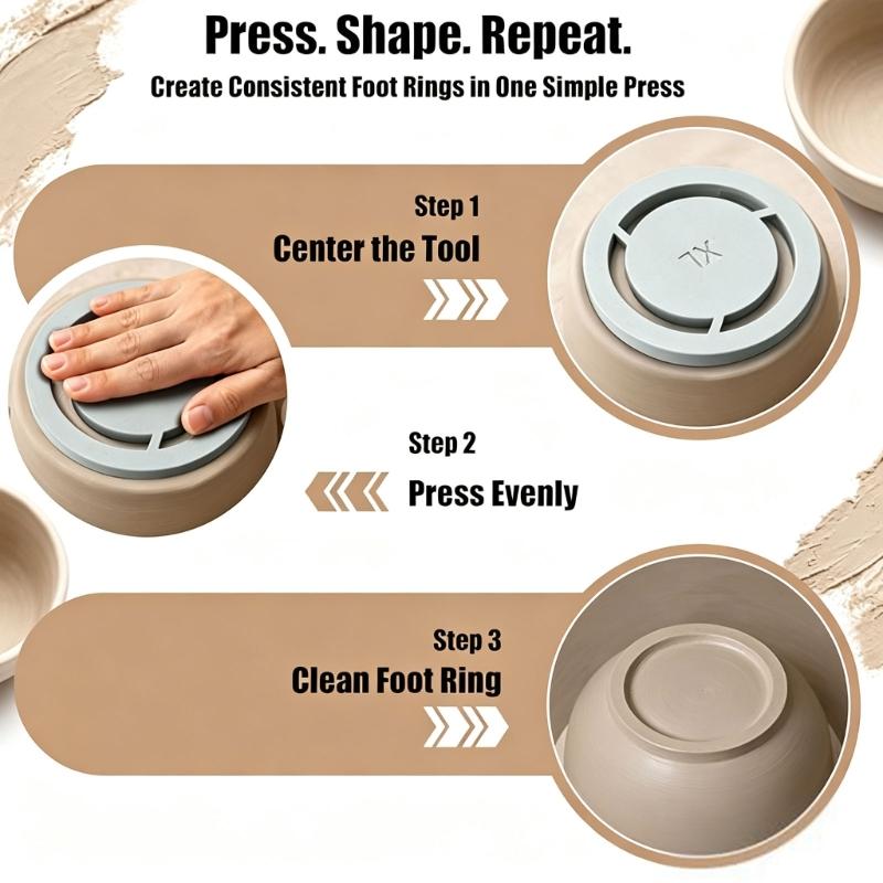 Clay Foot Guide for Cups and Bowls, 7 Piece Pottery Trimming Aid with 5 Size Forms for Base Shaping During Wheel Practice and Studio Use