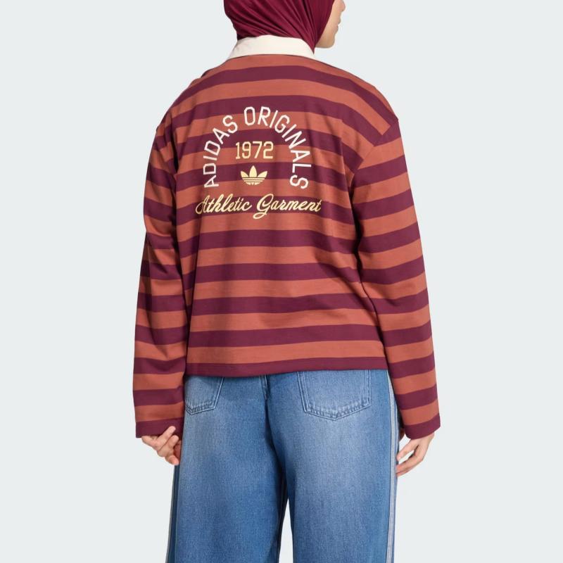 Adidas Originals Athl Dept Striped Loose Comfortable Long Sleeve Polo Shirt Women Tops KF2323