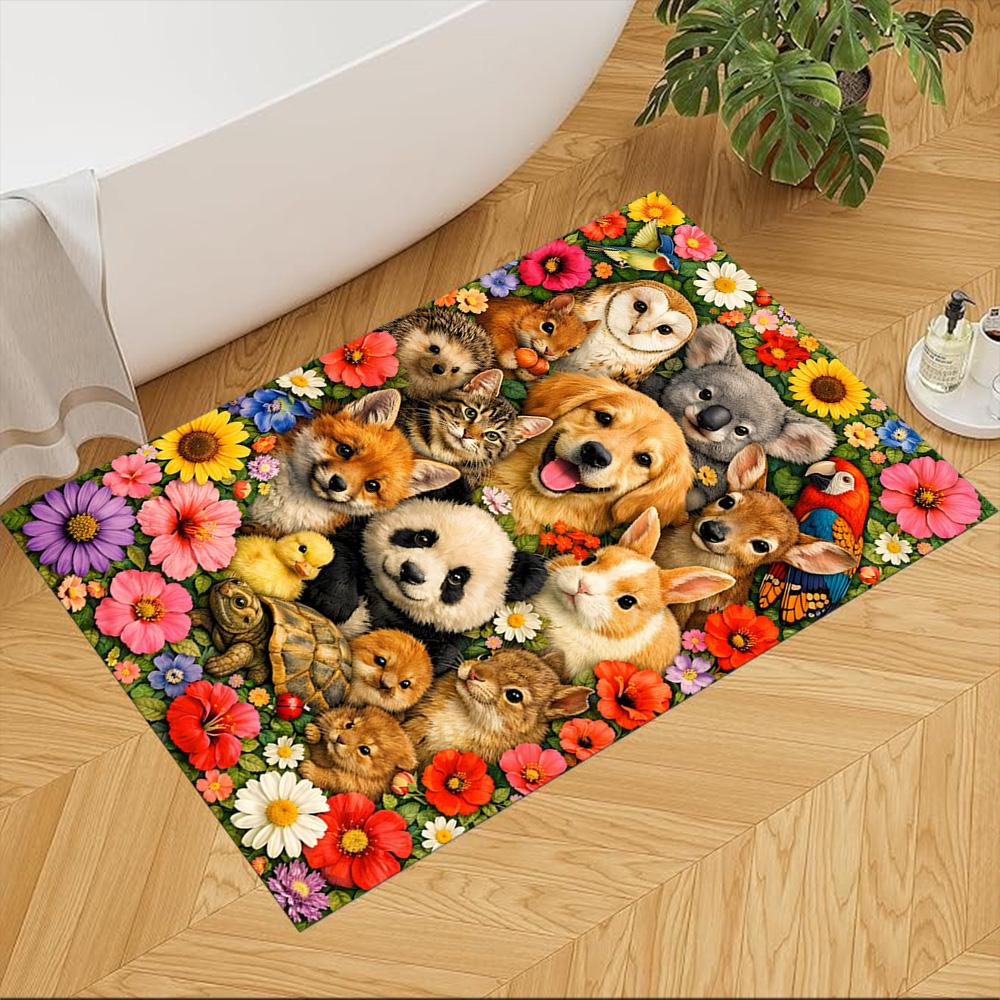 Jungle Animals And Flowers Non-Slip Home Carpet Design for Office Decor Living Room Bedroom Gift