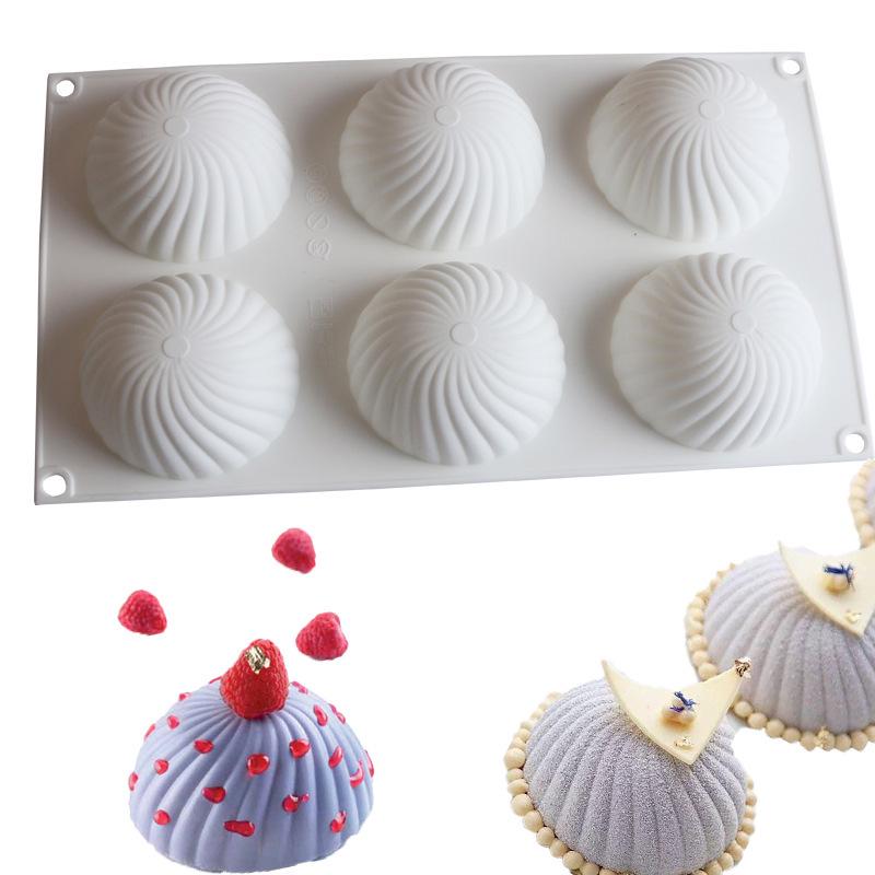 Semicircle Spiral Silicone Mold for Ice Cream, Mousse, Baozi, Christmas Hat, Cake, and Chocolate (6-cavity).
