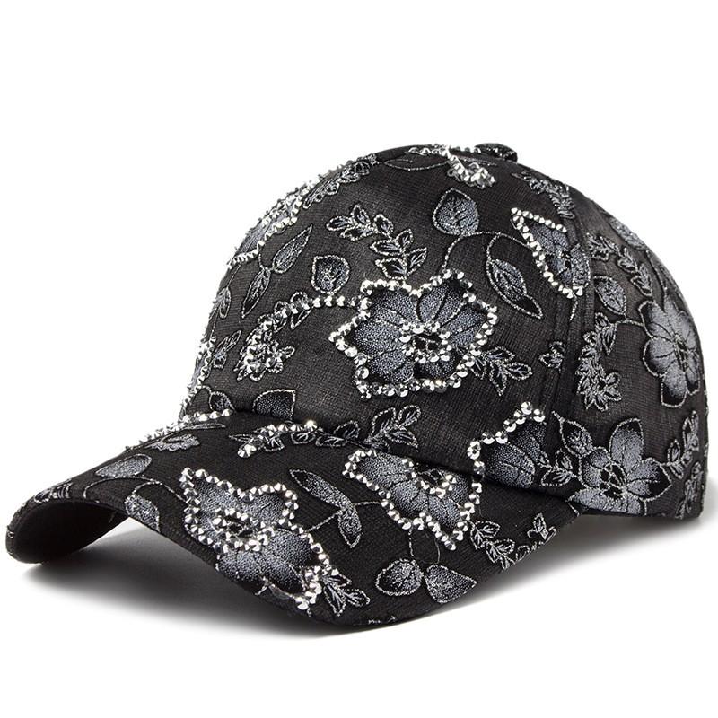 

Women s Baseball Cap Stylish Rhinestone Flower Lace Mesh Caps Summer Outdoor Casual Sun Hat Adjustable Suitable For Everyday Use Adjustable чёрный