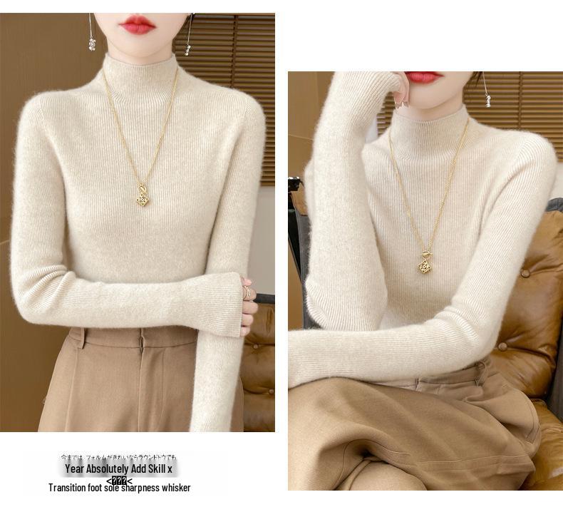 Women's Designer-Inspired Slim Fit Half-High Collar Knit Sweater, Thick Solid Color, Perfect Autumn/Winter Base Layer