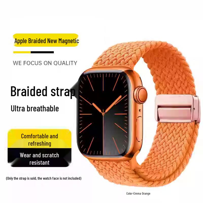 Kompatibles elastisches geflochtenes Magnetarmband aus Nylon für Apple Watch 4, 5, 6 & iWatch 7, 8, 9