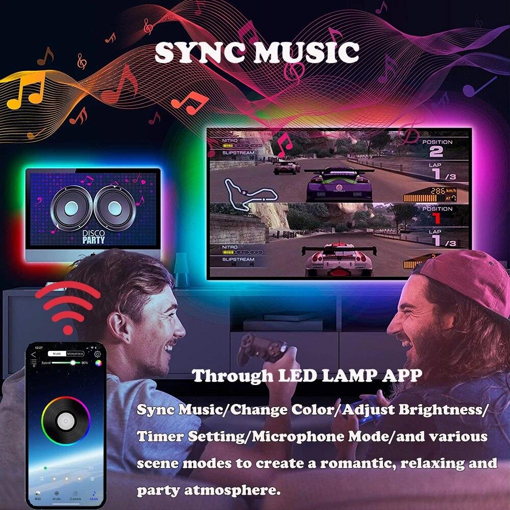 LED Lights StripS Bluetooth USB 5V LED Strip RGB Flexible LED Lamp Tape Ribbon RGB TV Desktop Screen BackLight Diode Tape 30 LIght/M Not Waterproof