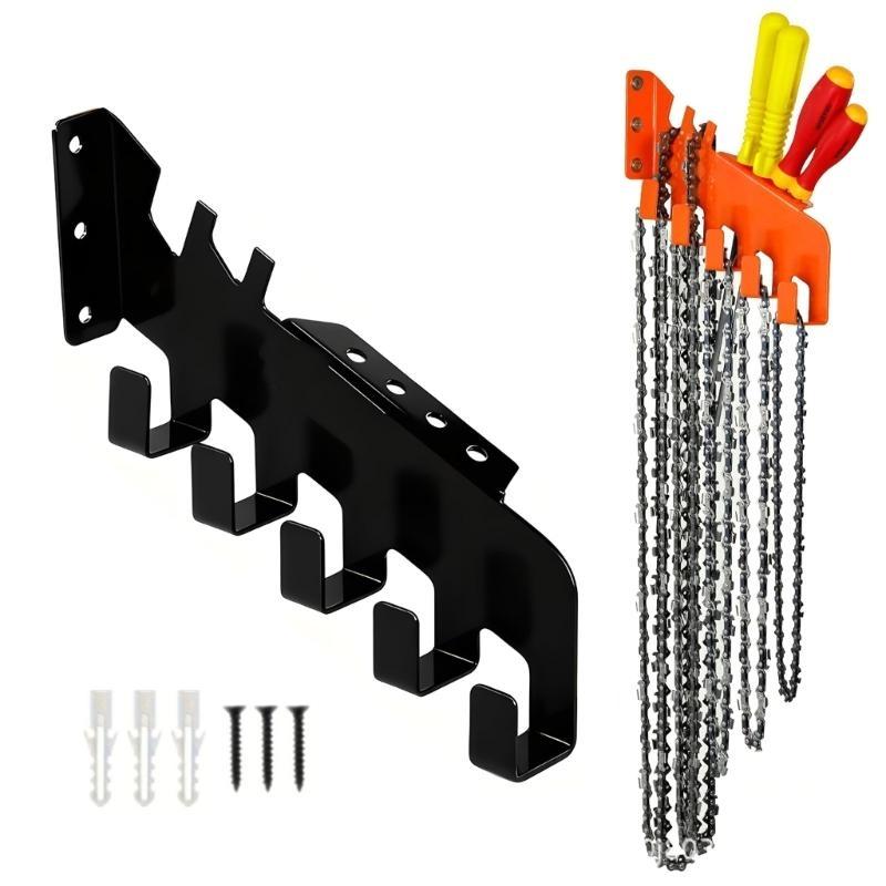 

652F Simple Wall Mount Rack for Chainsaw Fetters Highlighting 5 Fasteners and Integrated Tool Access for Accessible Use чорний