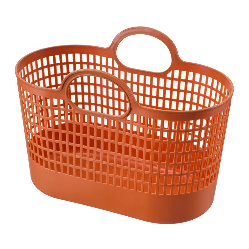 Household plastic basket rectangular vegetable basket portable large capacity supermarket shopping basket hand-held bath basket Size S orange